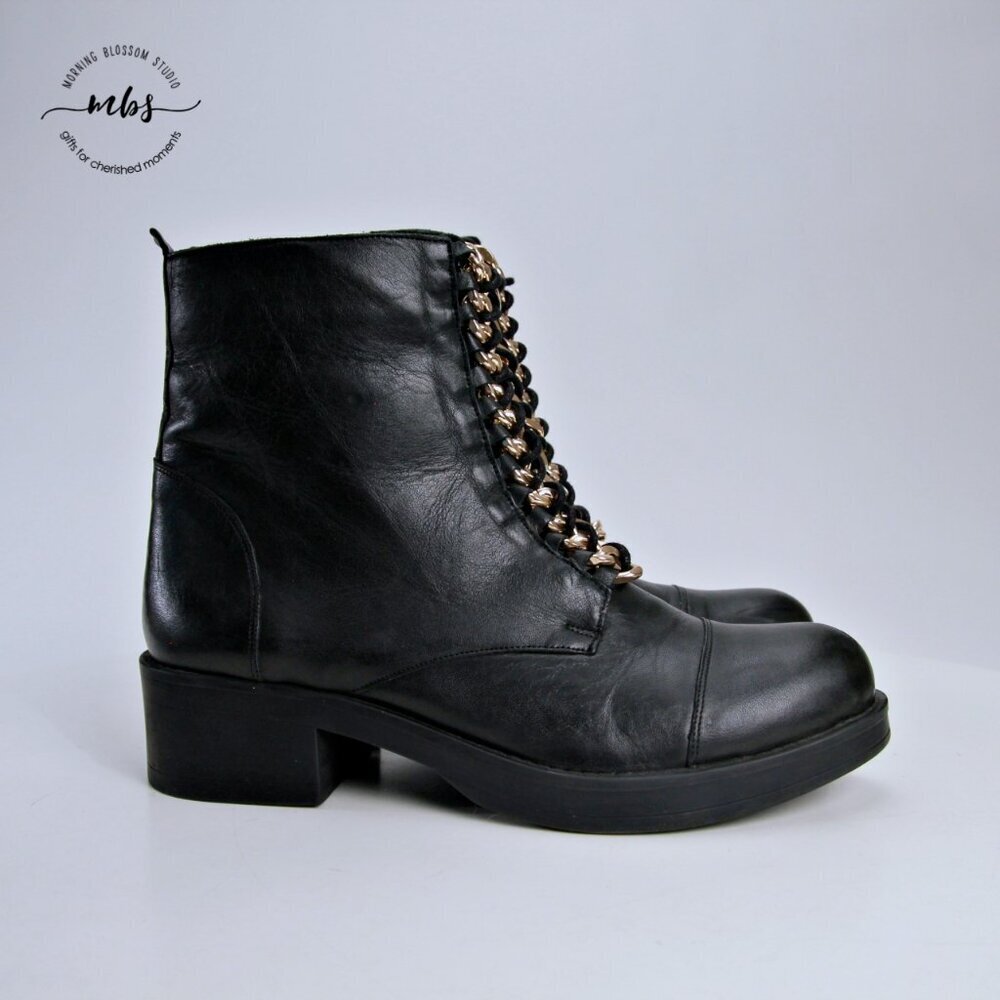 Vince Camuto Gold Chain Lace‎ Up Ankle Boots